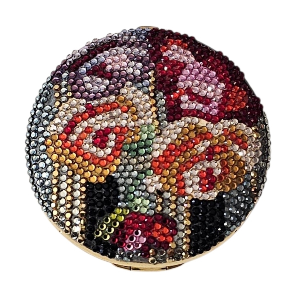 ​Vintage Judith Leiber Swarovski Crystal Compact​ Floral Rose Motif HTF & UNUSED